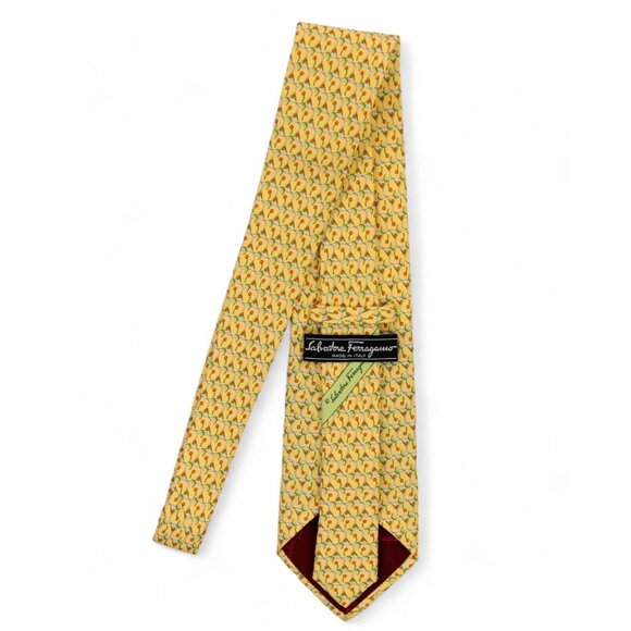 Salvatore Ferragamo Silk Neck Tie Yellow Cocktail Print Geometric Made Italy - Picture 6 of 9